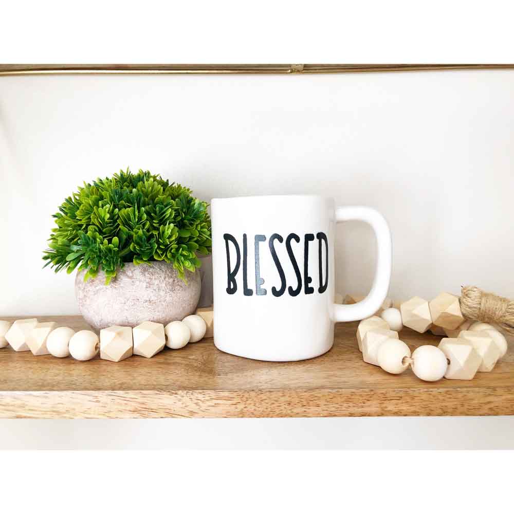 BLESSED Ceramic Mug – Tabletop Decor – Foundations Decor Sale