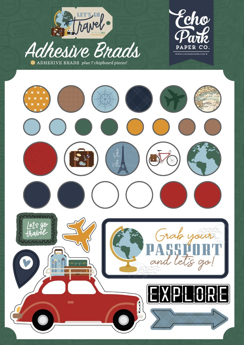 Adhesive Brads – Let’s Go Travel Collection – Echo Park Online Sale