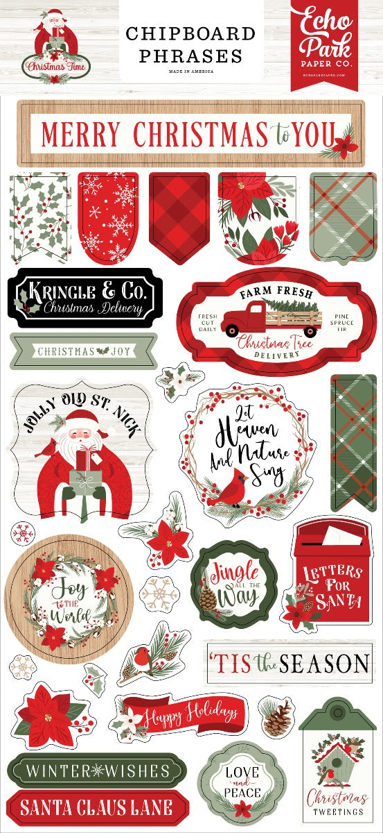 Christmas Time 6×13 Chipboard Phrases- Echo Park Sale