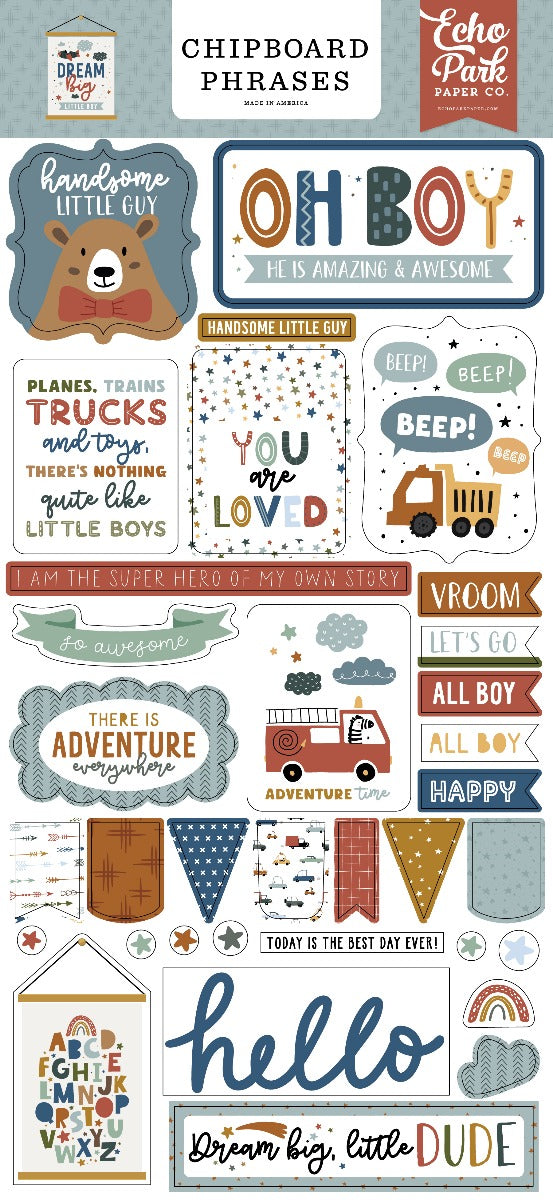 Chipboard Phrases Embellishments, 6×13 – Dream Big Little Boy – Echo Park Online Sale