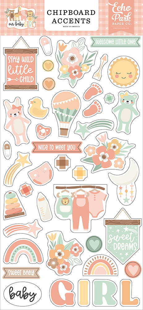 Chipboard Accents, 6″ x 13″ – Our Baby Girl – Echo Park OBA301021 Hot on Sale