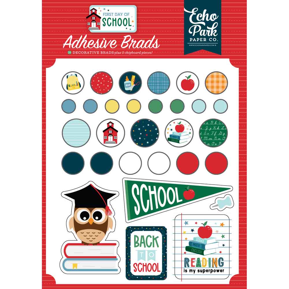 First Day Of School Adhesive Brads – Echo Park Discount