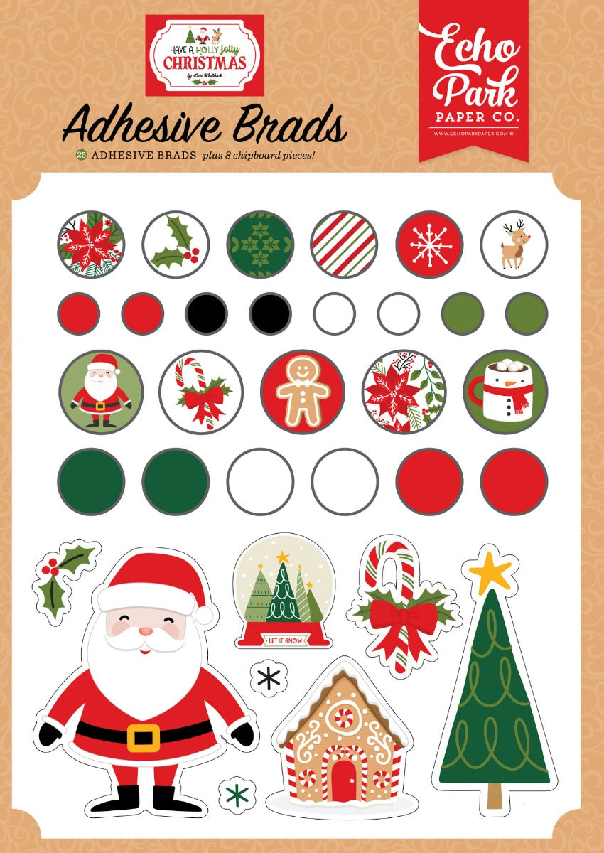 Have A Holly Jolly Christmas Adhesive Brads- Echo Park Discount