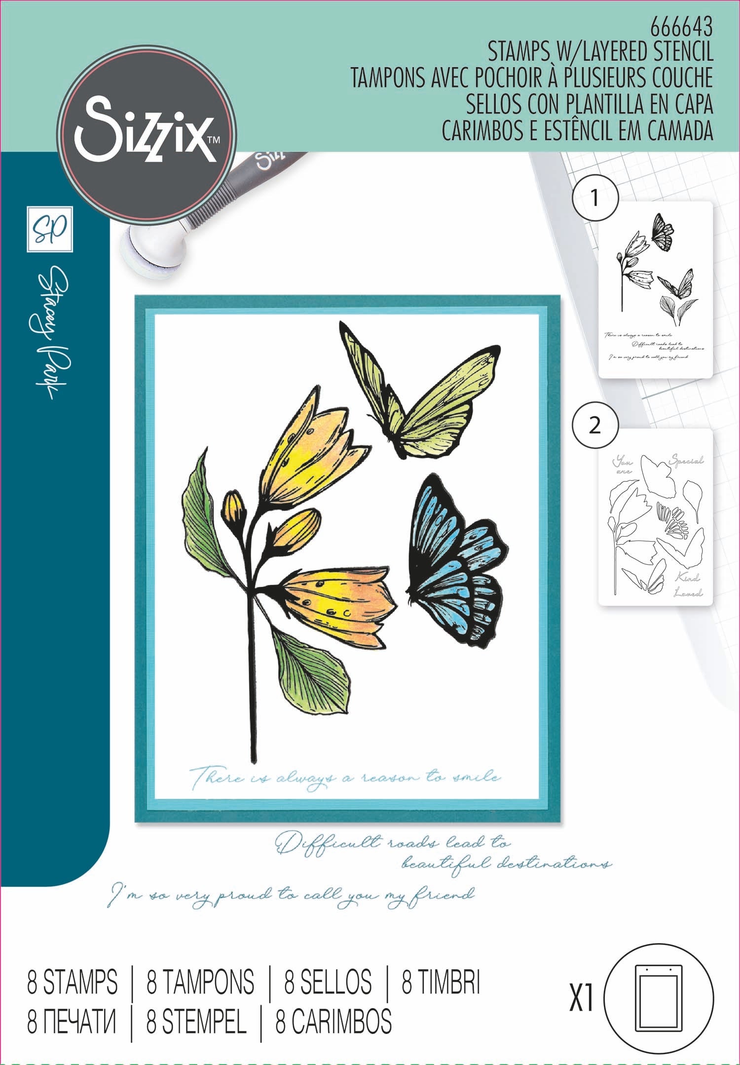 Farfallina A5 Stamps w/Stencil (Cosmopolitan Series) by Stacey Park – Sizzix Discount