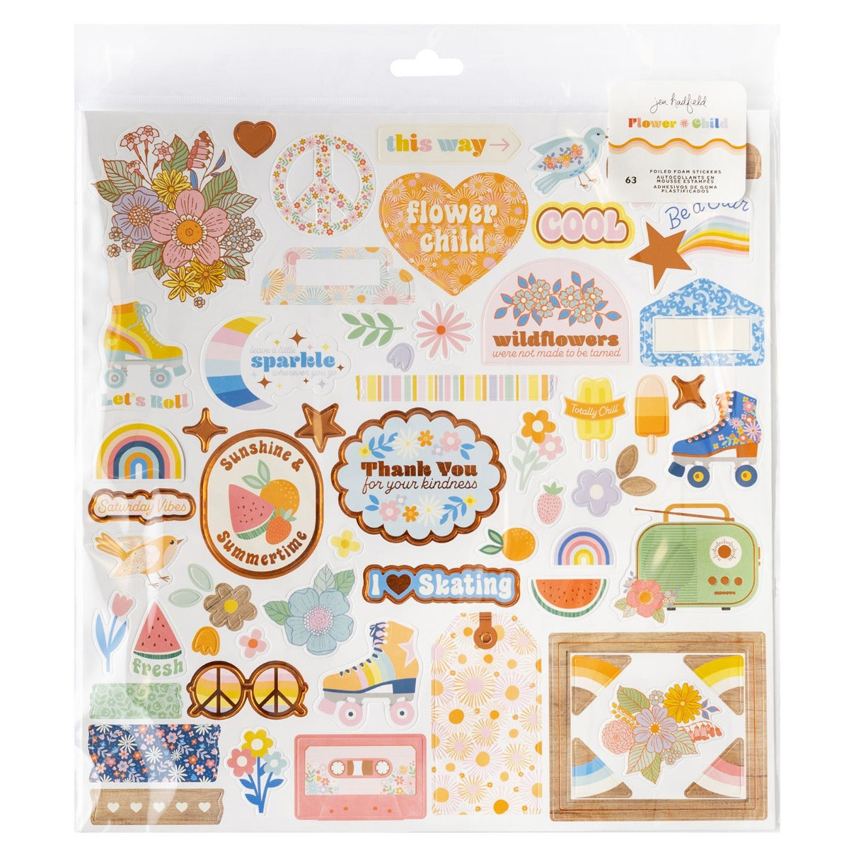 Flower Child Foam Stickers w/ Silver Holographic Foil – Jen Hadfield – American Crafts Supply