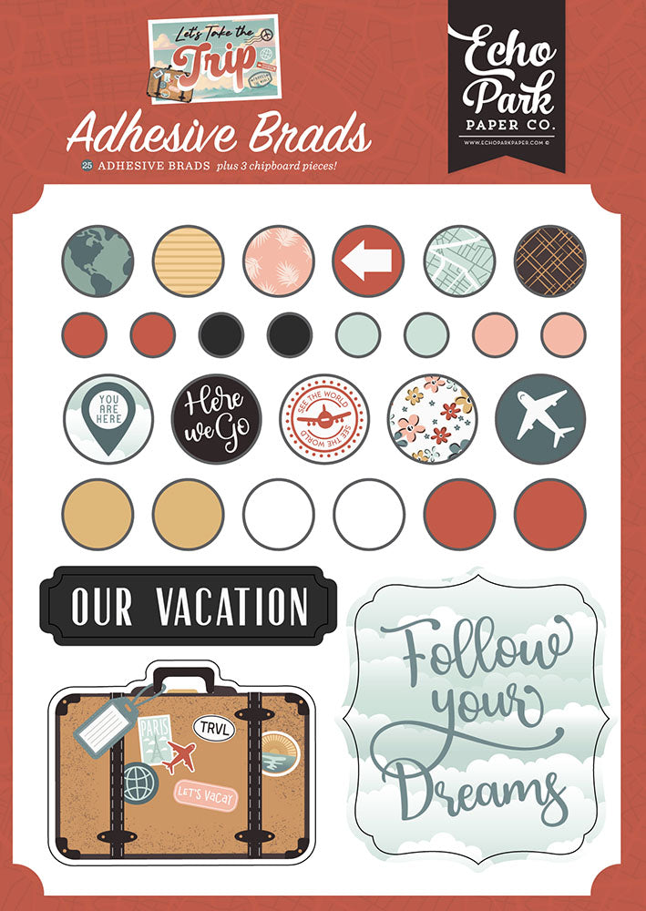 Let’s Take The Trip Adhesive Brads – Echo Park Hot on Sale