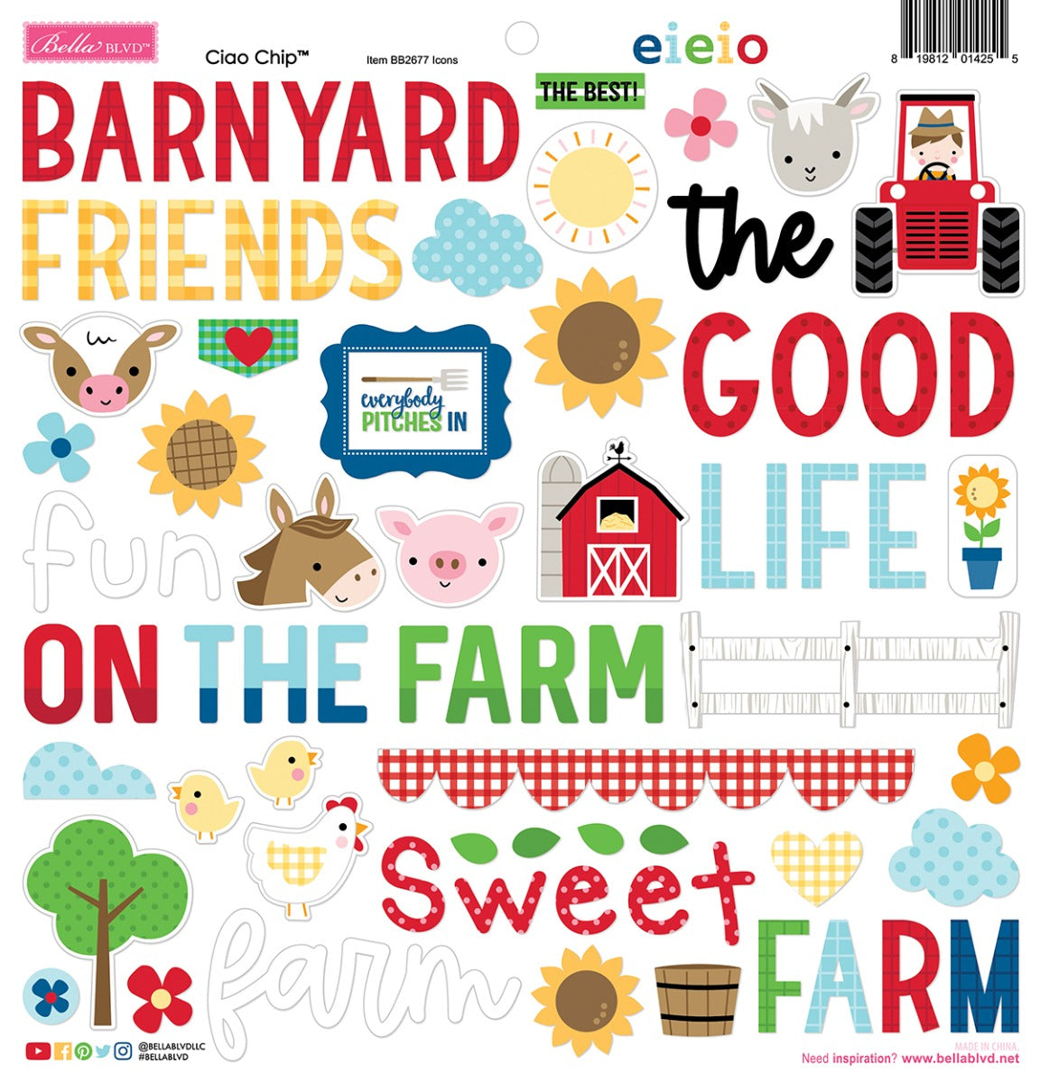 Icons- Chipboard Stickers-  EIEIO Collection- Bella Blvd Discount