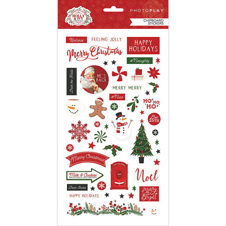 Holly and Ivy Chipboard Stickers – PhotoPlay Online Sale