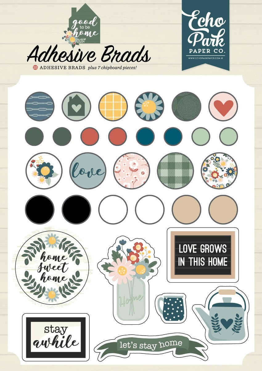 Good To Be Home Adhesive Brads- Echo Park Online Hot Sale