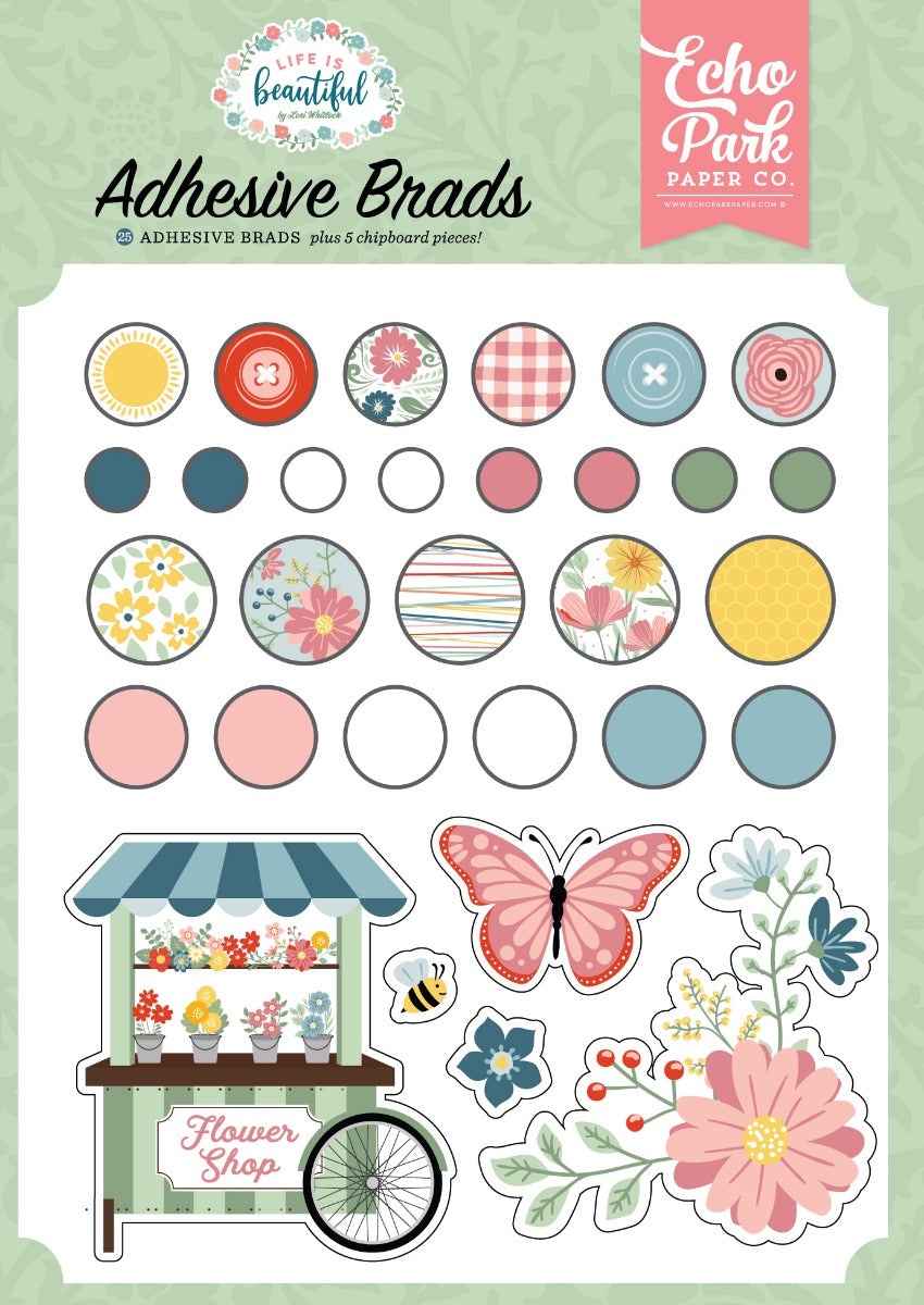 Life Is Beautiful Decorative Adhesive Brads – Lori Whitlock – Echo Park Sale