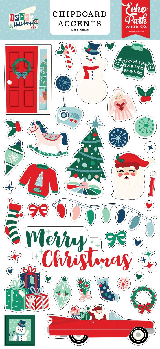 Happy Holidays 6×13 Chipboard Accents- Echo Park Supply