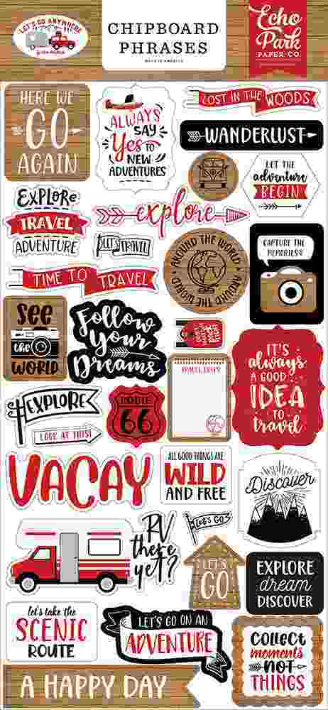 Let’s Go Anywhere Chipboard Phrases – Echo Park Online
