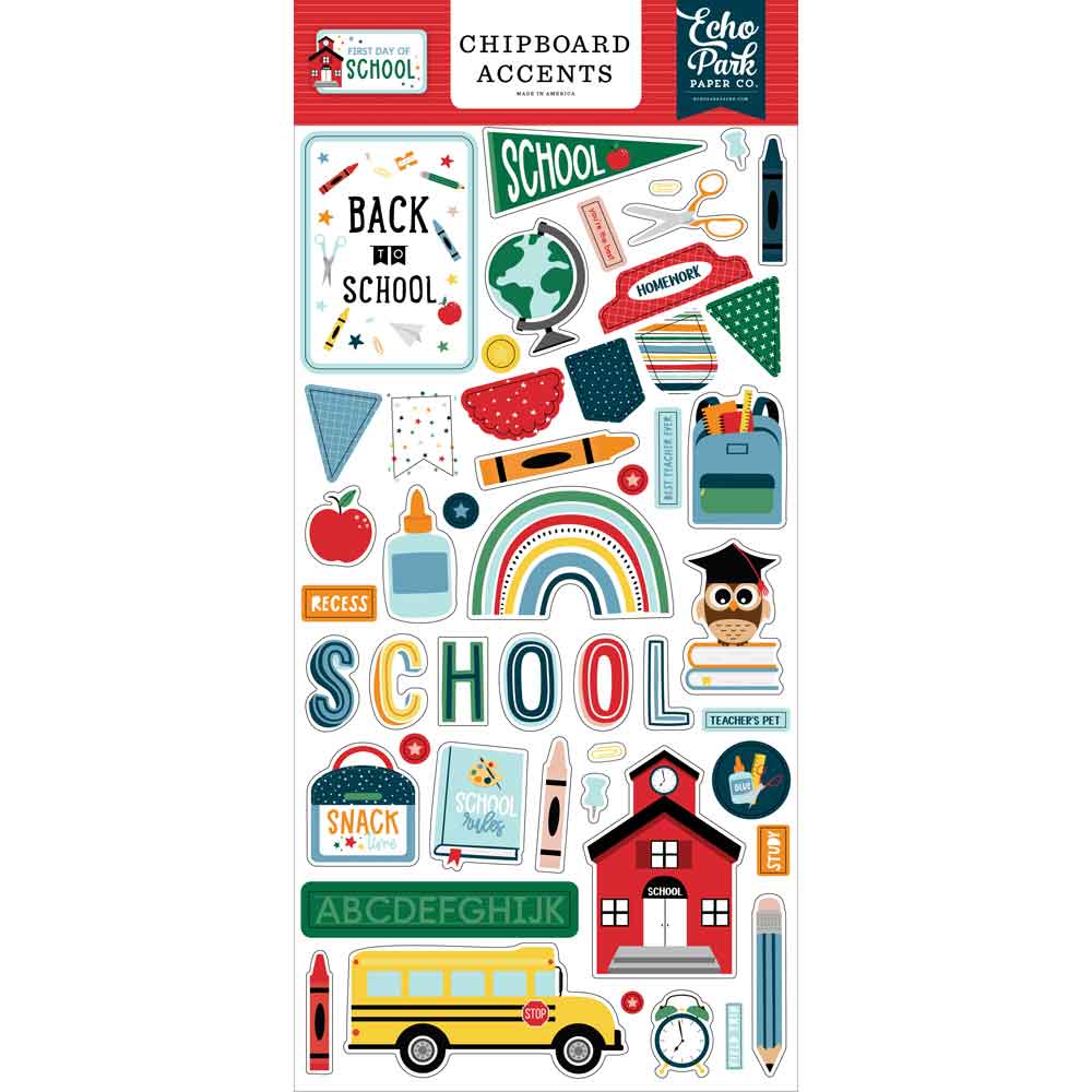 First Day Of School Chipboard Accents – Echo Park Discount