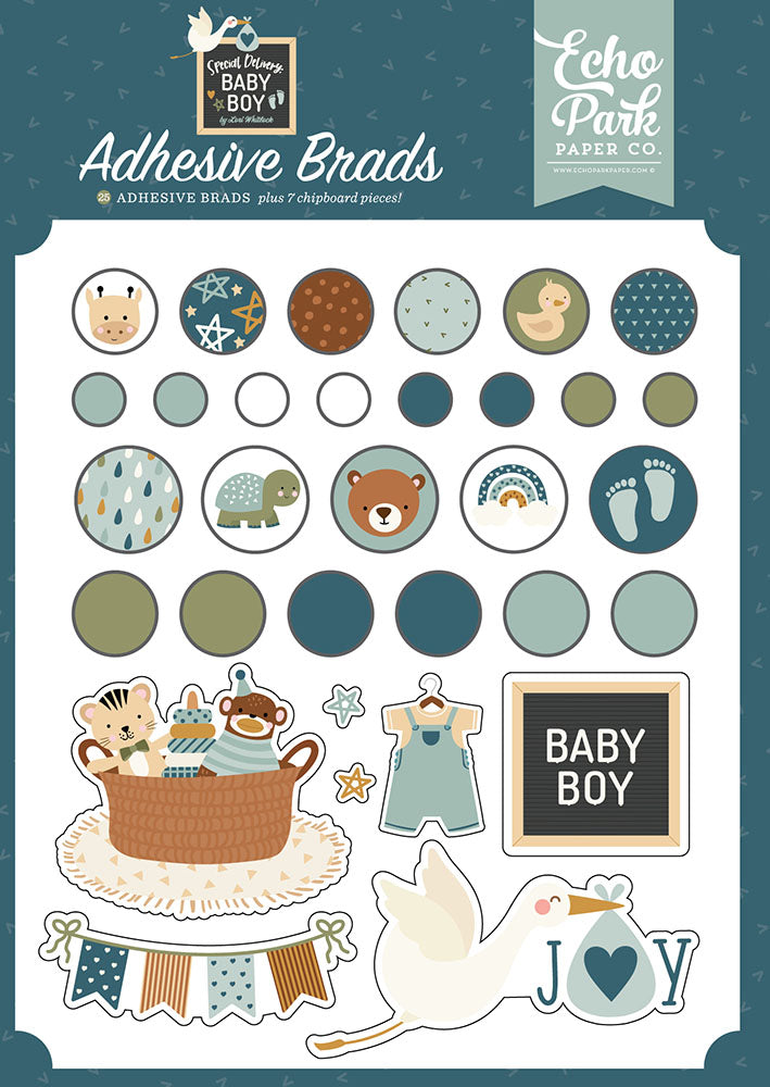 Special Delivery Baby Boy Adhesive Brads – Echo Park Online now
