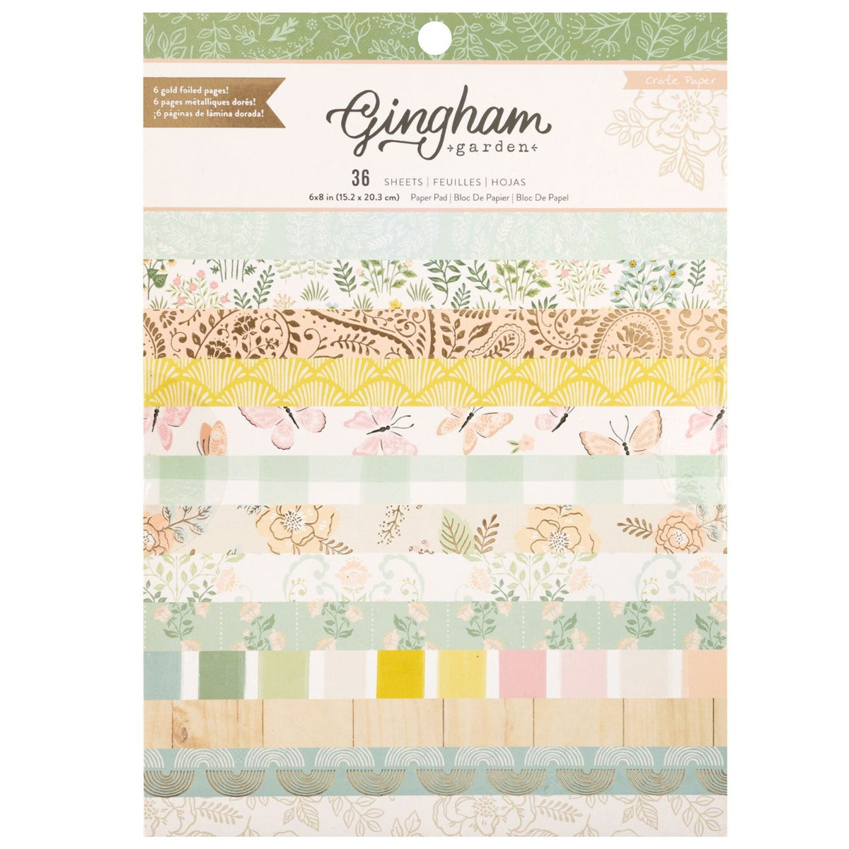 Paper Pad with Gold Foil Accent, 6×8 – Gingham Garden Collection – Crate Paper Hot on Sale