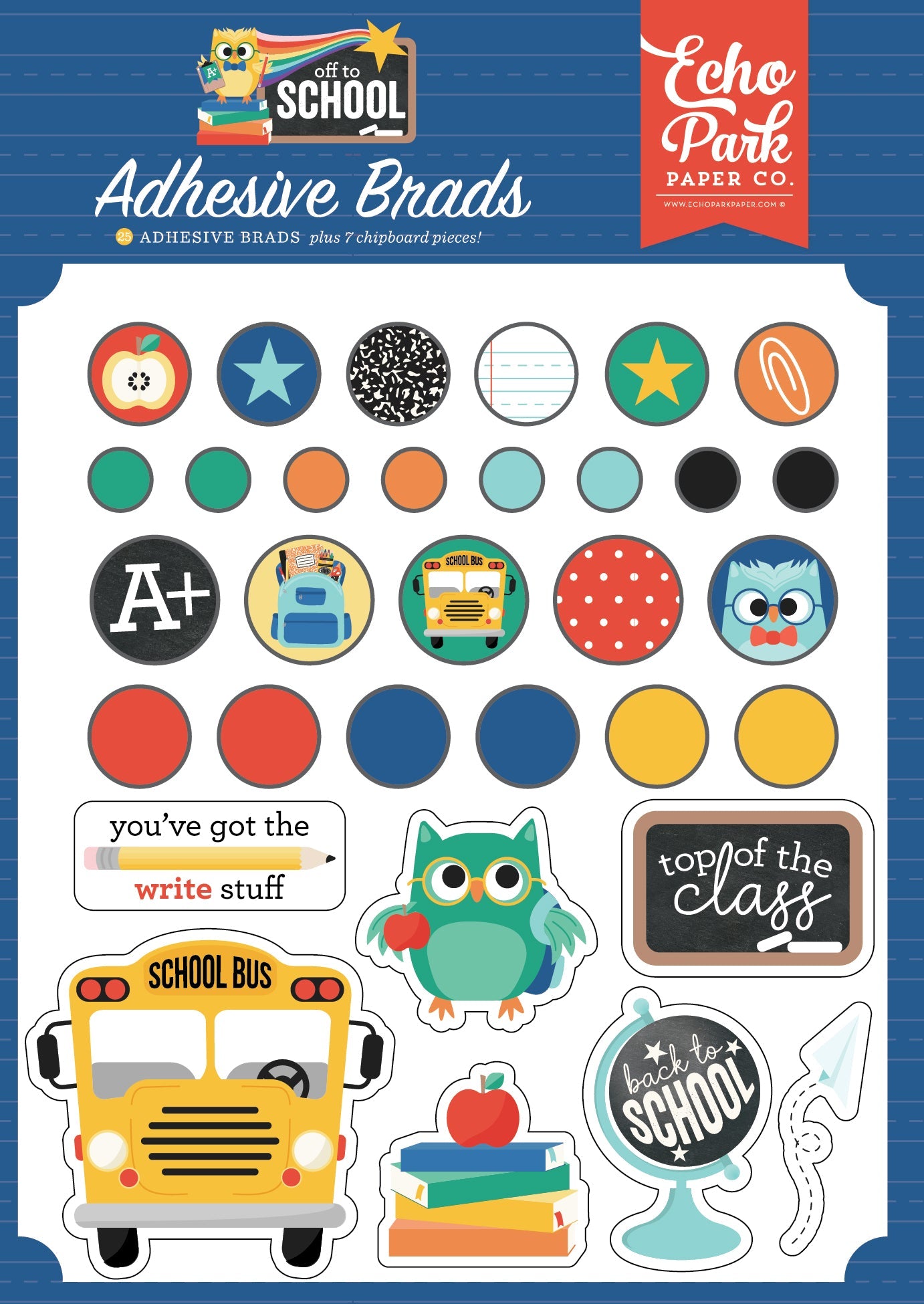 Off To School Adhesive Brads – Echo Park Online Sale