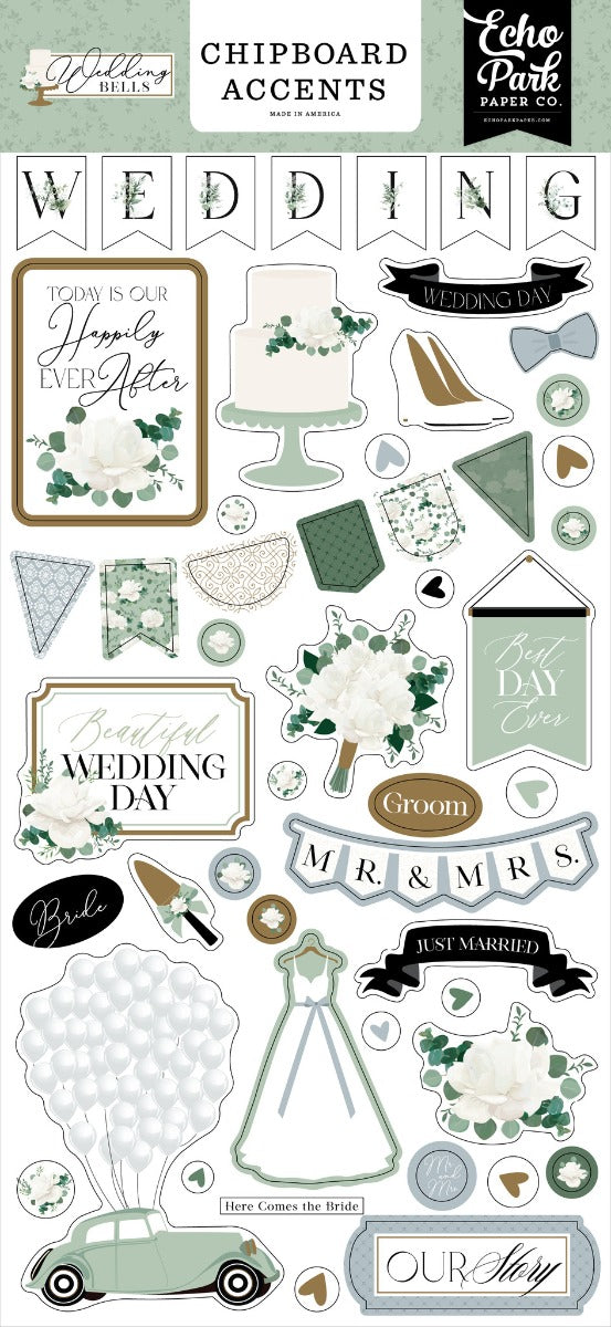 Wedding Bells 6×13 Chipboard Accents- Echo Park Discount
