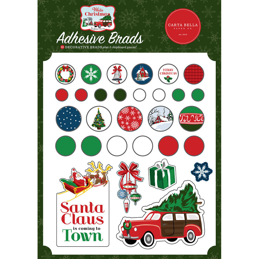 White Christmas Adhesive Brads – Carta Bella Supply
