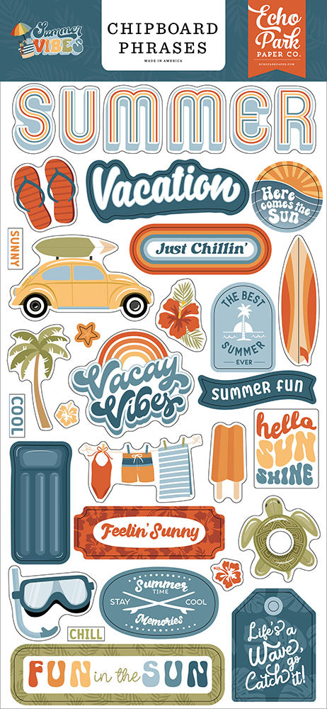 Summer Vibes 6″ x 13″ Chipboard Phrases – Echo Park on Sale