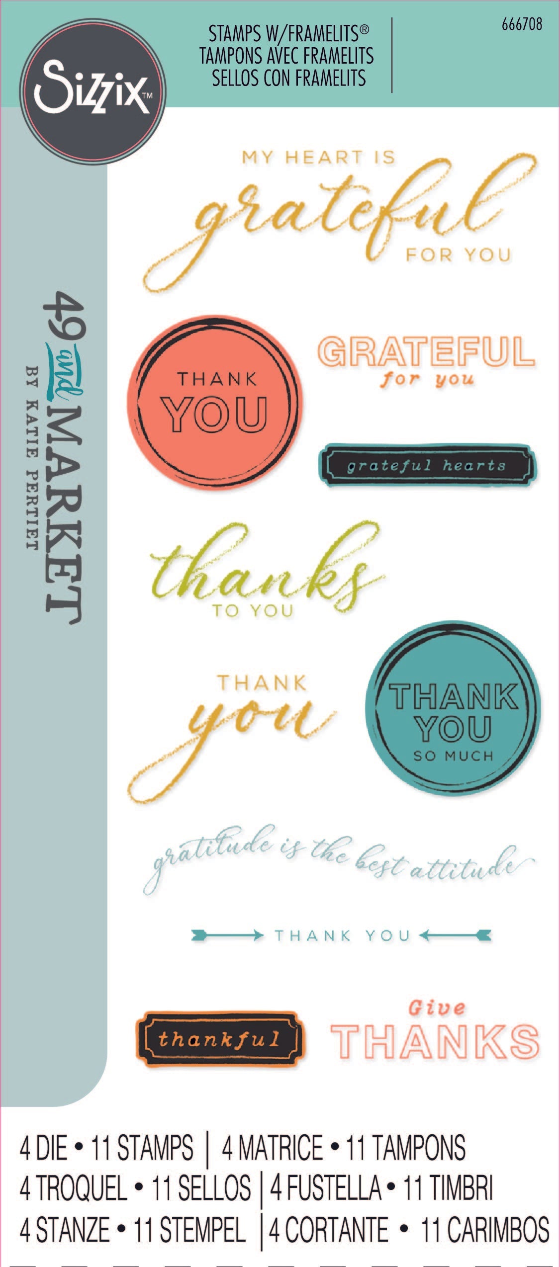 Thankful Sentiments Framelits Dies w/ Clear Stamps – 49 and Market – Sizzix Sale