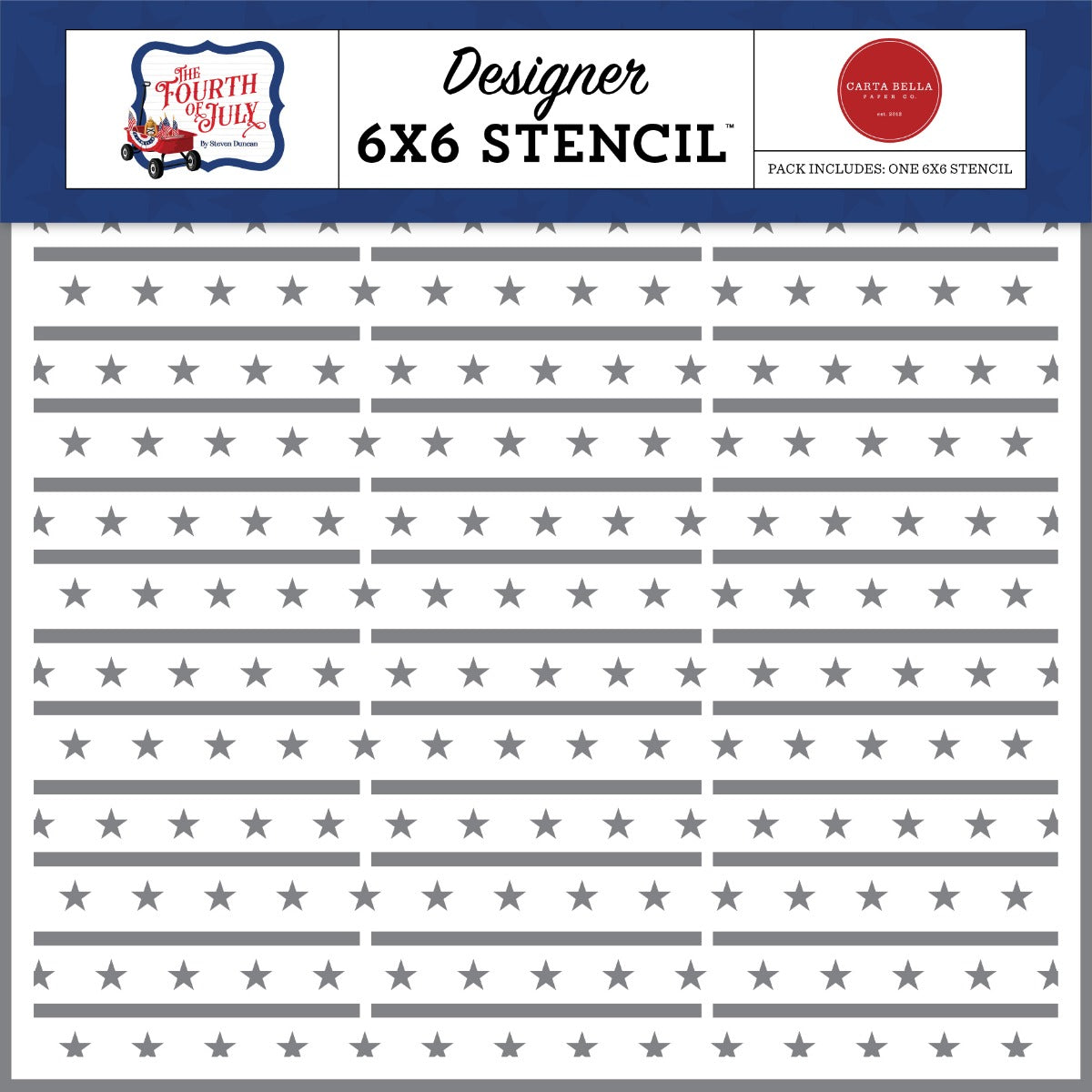 Stars and Stripes Stencil, 6×6 – Steven Duncan – Fourth Of July – Carta Bella Paper on Sale