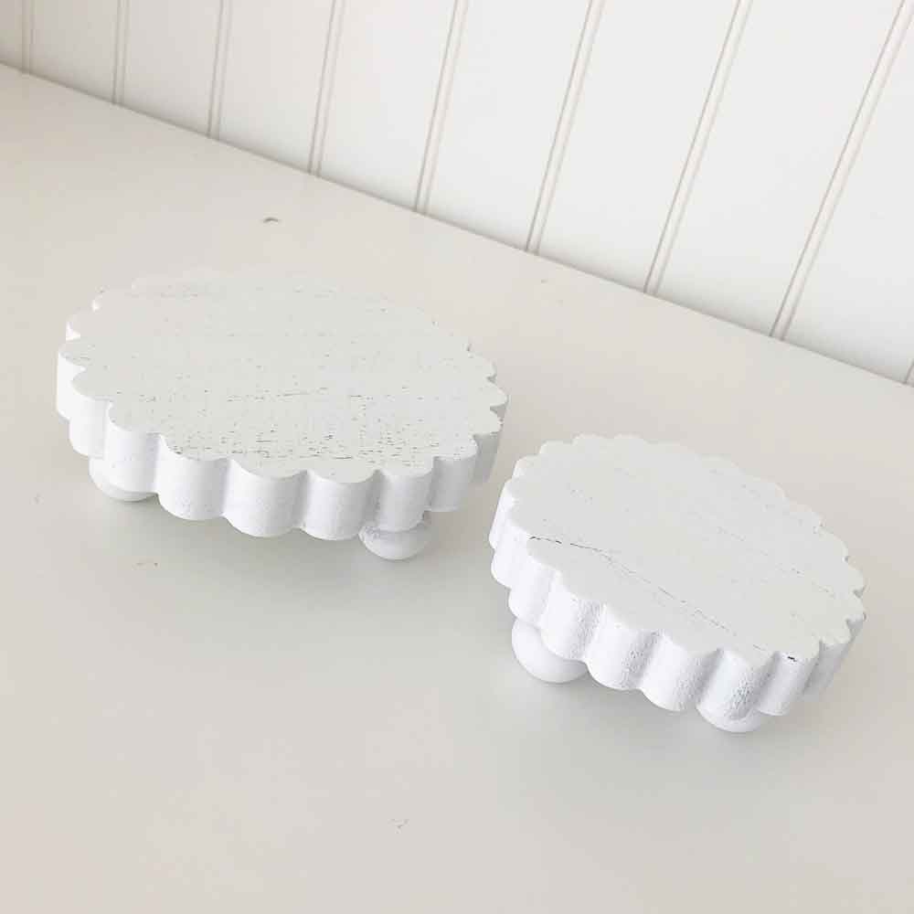 White Mini Scalloped Risers (Set of 2) – Trays and Stands – Foundations Decor Discount