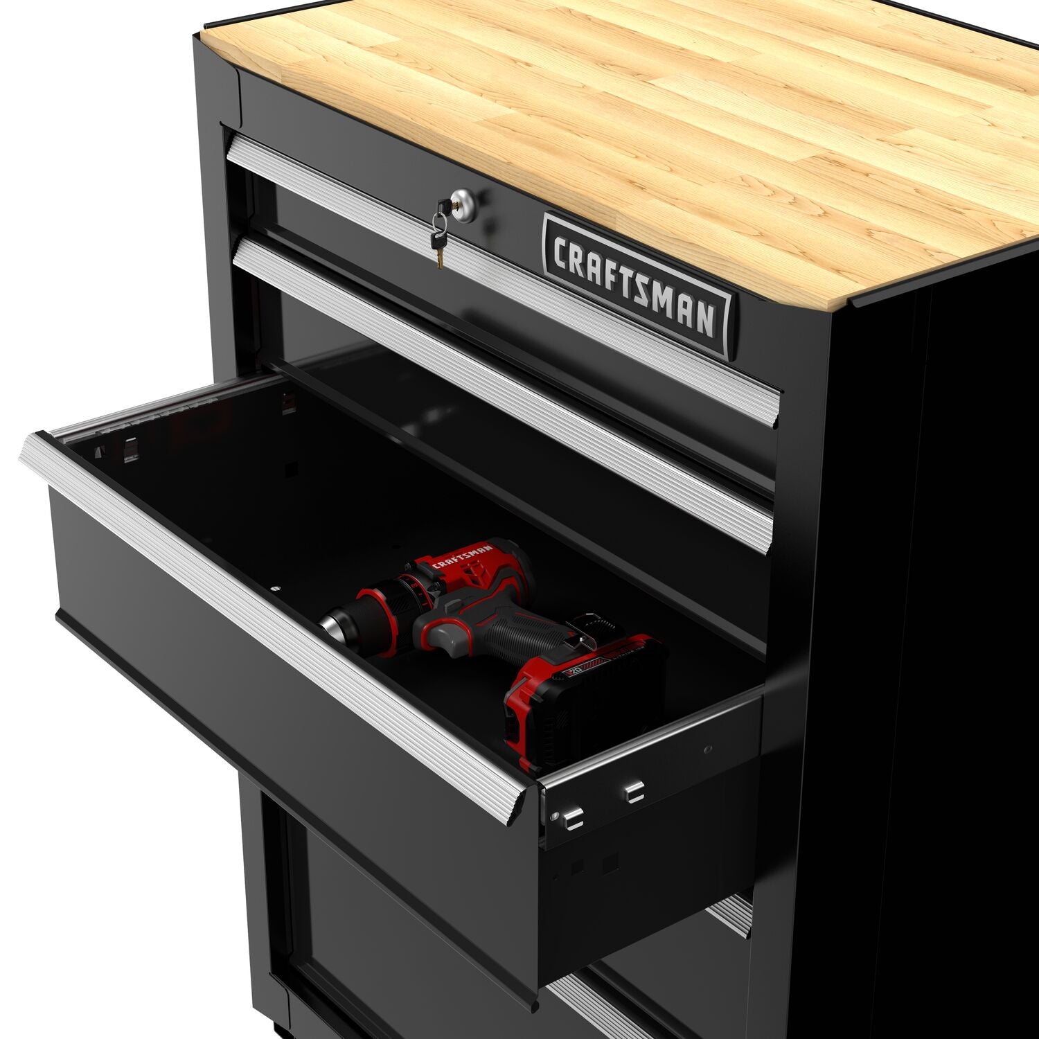26.5 Inch Wide 5-Drawer Tool Cabinet with 1 Inch Thick Wood Work Surface – Black Discount