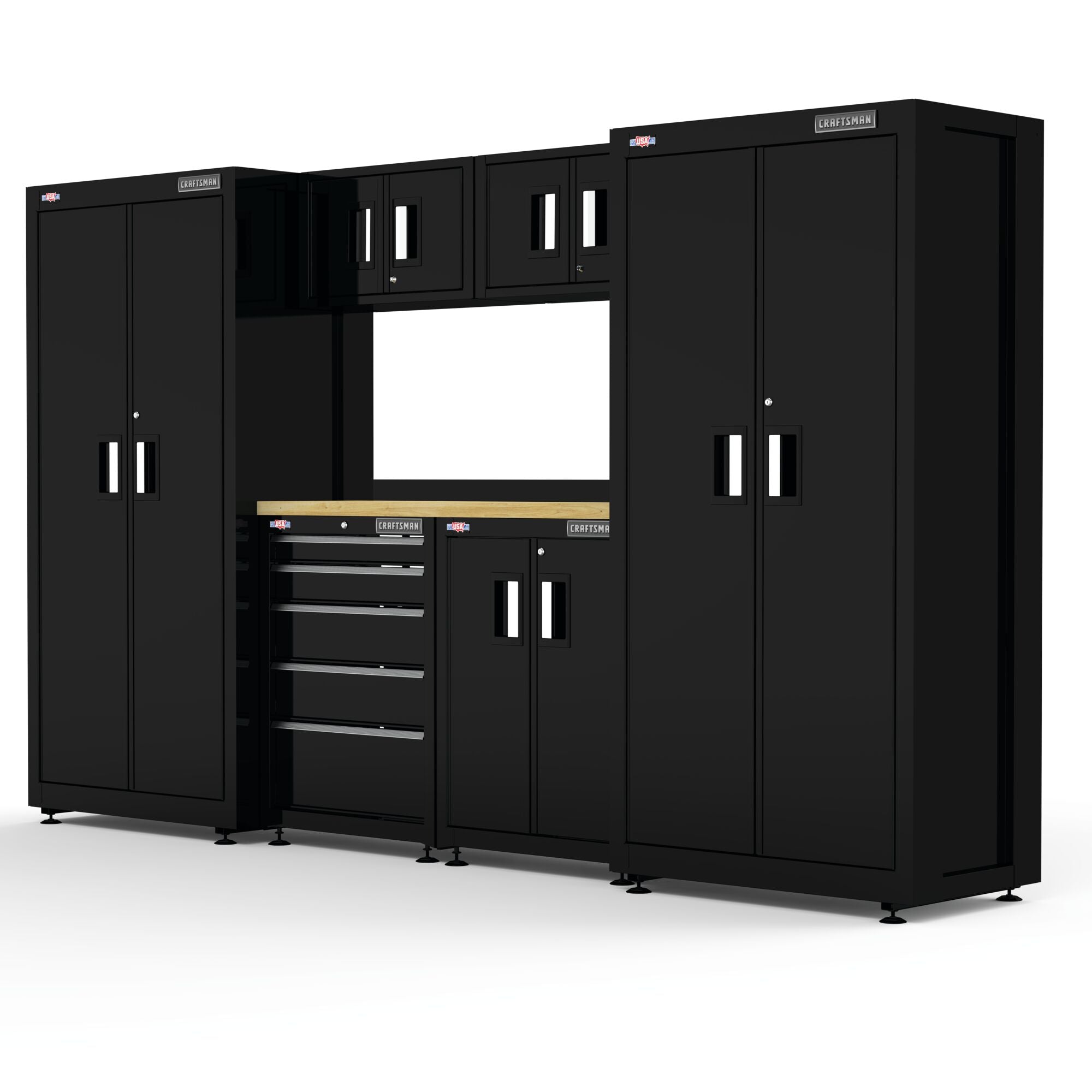 126 Inch Wide Metal Storage System With Cabinet and Drawer Storage – Black Sale