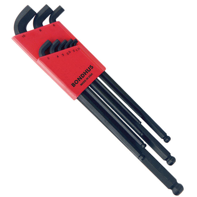 Bondhus 16599 Stubby Ball End Metric Hex Key Set 9 Pieces 1.5mm to 10mm (Stubby L-Wrenches) on Sale