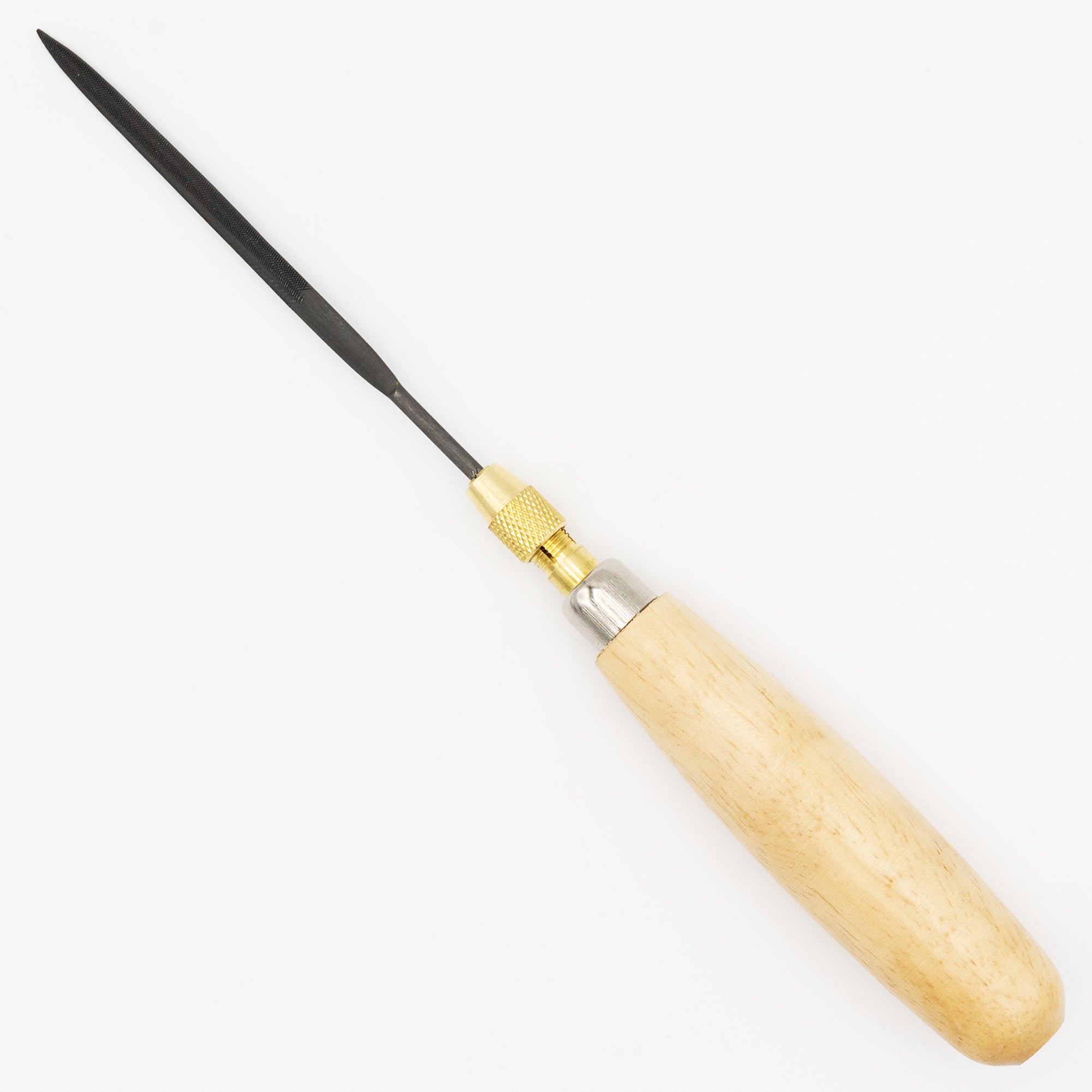 Crawford Tool 93577 Needle File Set includes Wood Handle with Brass Chuck and 4 Needle Files Online Sale