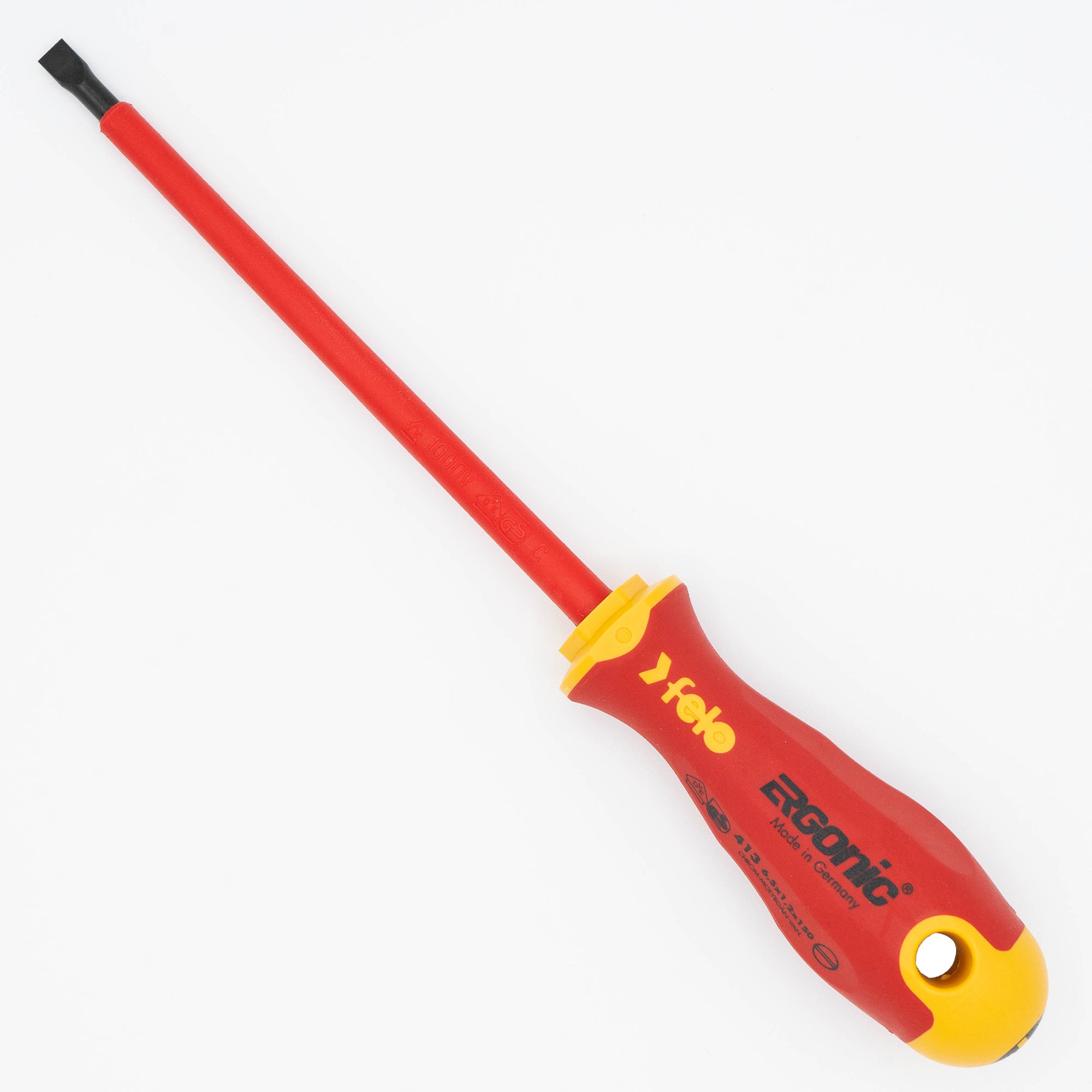 Felo 53147 Ergonic VDE Insulated Slotted 1/4″ (6.5mm) x 6″ Flat Blade Screwdriver Fashion