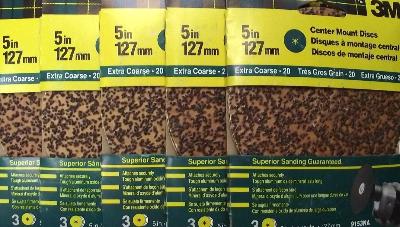 3M 9153NA 20Grit 5″ Center Mount Sanding Discs Sandpaper (15pcs total) 5pks Fashion