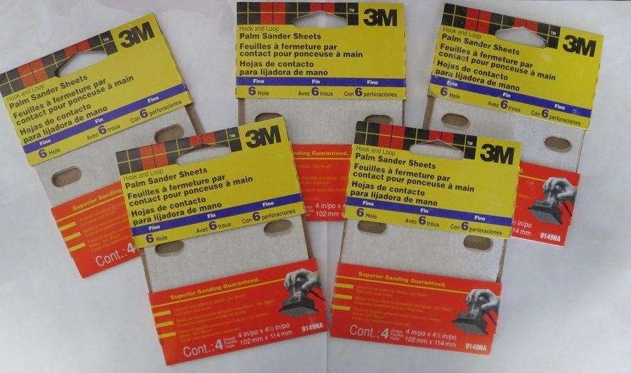 3M 9149NA 4″ x 4-1/2″ 6 Hole HOOK AND LOOP Palm Sander Sheets 5pks on Sale