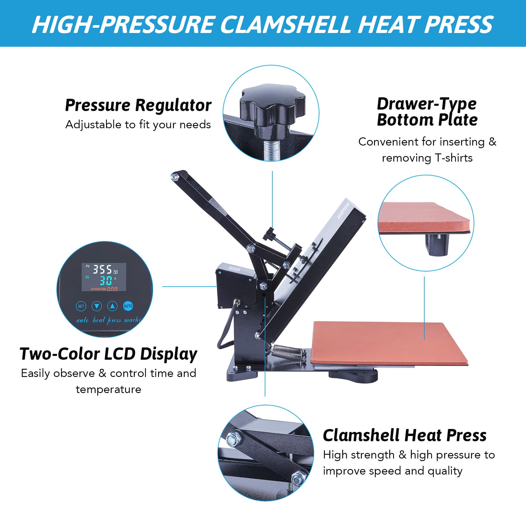 Versatile Heat Press Machine – 15×15, 1000W, LED, 360° Rotation Online now