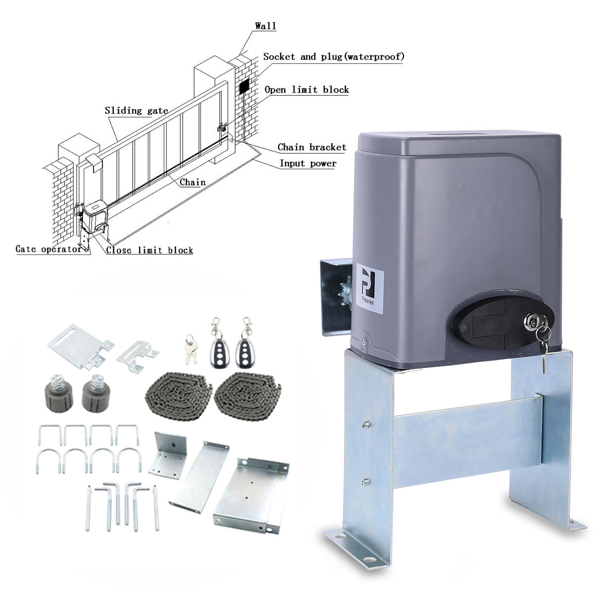 CO-Z “Hevy-Duty 1400 lb Sliding Gate Opener – Stainless Steel Design Online Sale