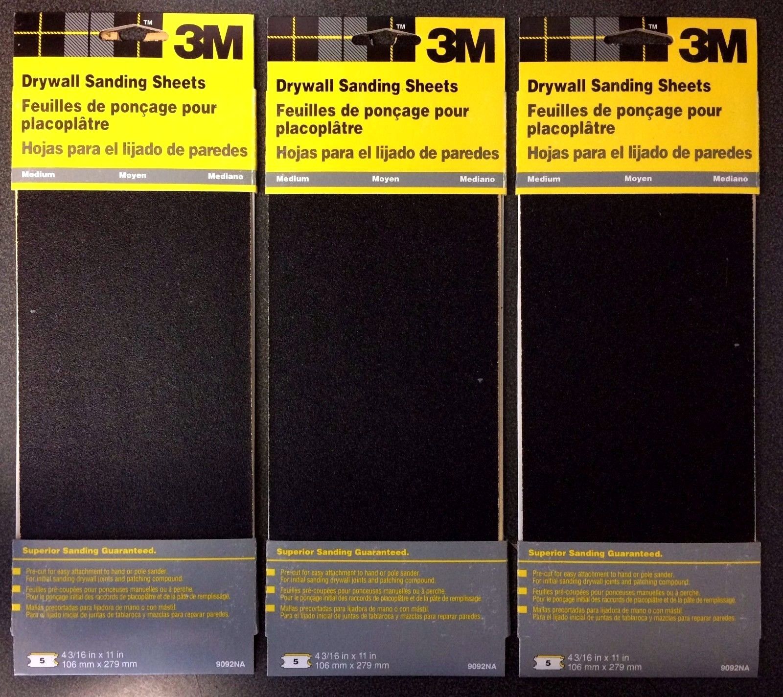 3M 9092NA Med Drywall Sanding Sheet Sandpaper 4-3/16 X 11 3 Packs of 5 Sheets Sale