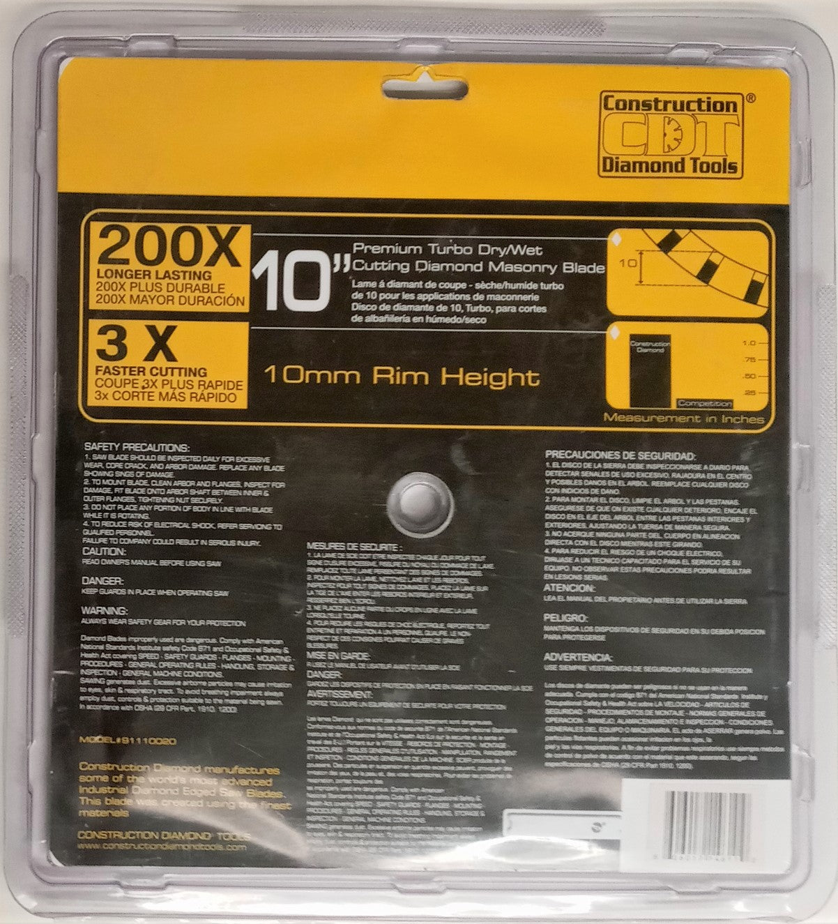 CDT 91110020 Premium Turbo 10″ Dry/Wet Diamond Masonry Blade Online Sale