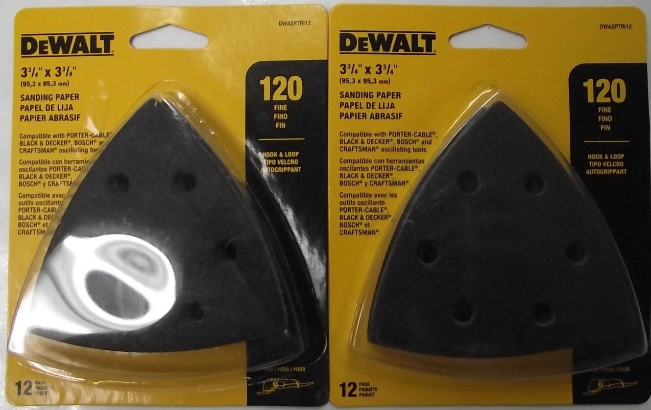 DeWALT DWASPTRI12 Hook Loop Triangle 120 Grit Sandpaper 2-12 PK 3-3/4″ x 3-3/4″ Sale
