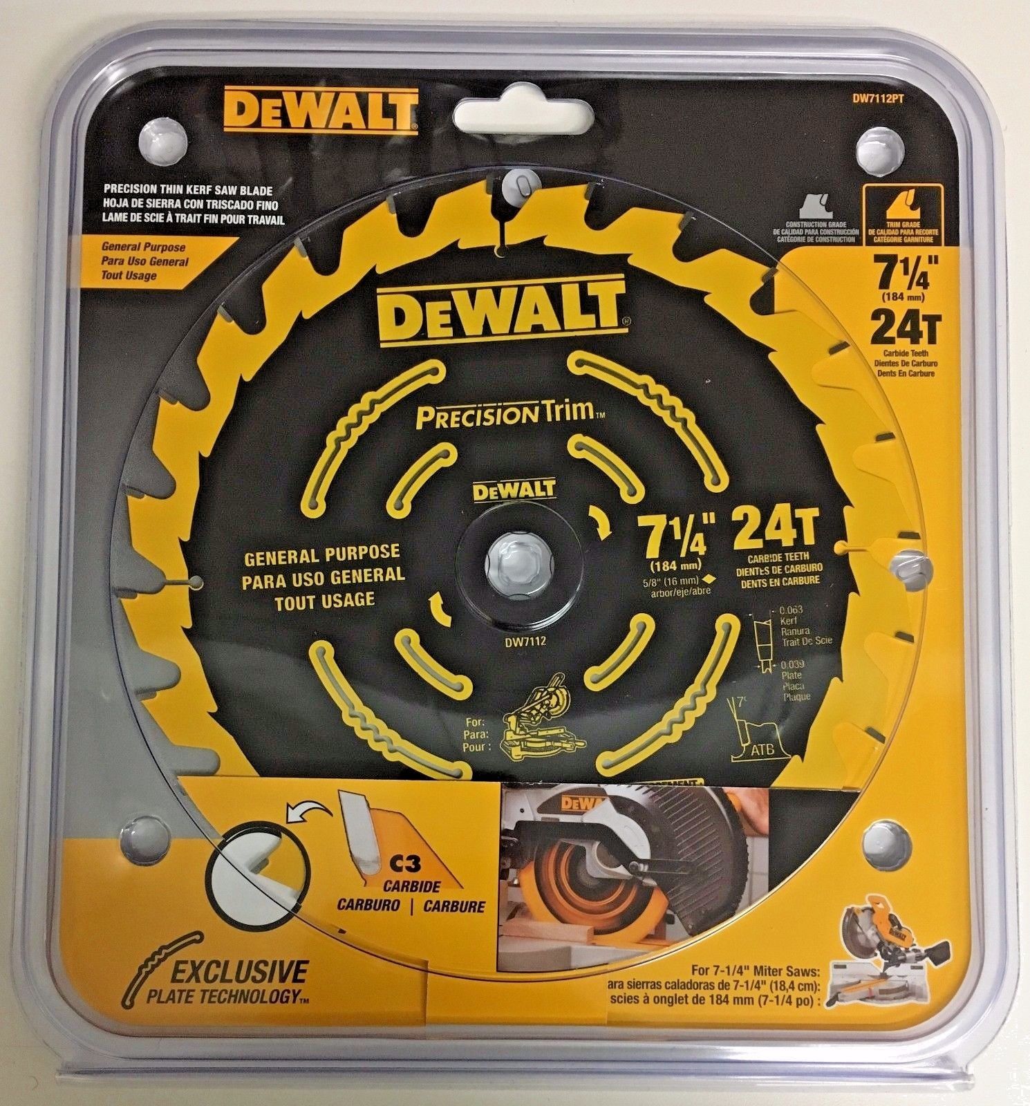 Dewalt DW7112PT 7-1/4″ x 24T Precision Trim Saw Blade 5/8″ Arbor Carbide Teeth Fashion