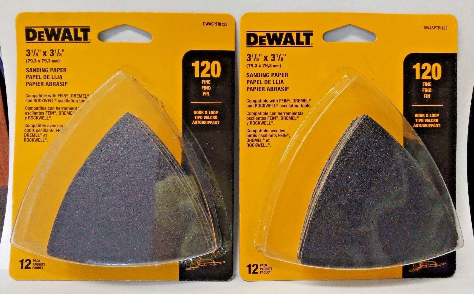 DeWalt DWASPTRI123 12 Pack Hook & Loop Triangle 120 Grit Sandpaper 2PKS Supply