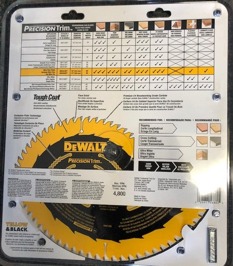 DEWALT DW3232PT Precision Trim 12″ x 80 Tooth ATB Crosscutting Saw Blade Fashion