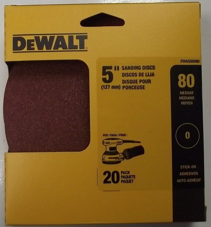 Dewalt DWAS50080 5″ x 80 Grit Sanding Discs No Hole Stick-on 20 Pack Online Hot Sale