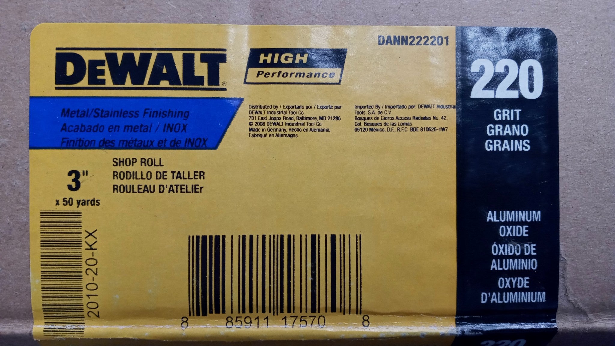 Dewalt DANN222201 Metal/Stainless Finishing Shop Roll Aluminum 3″x50yds 220grit Discount