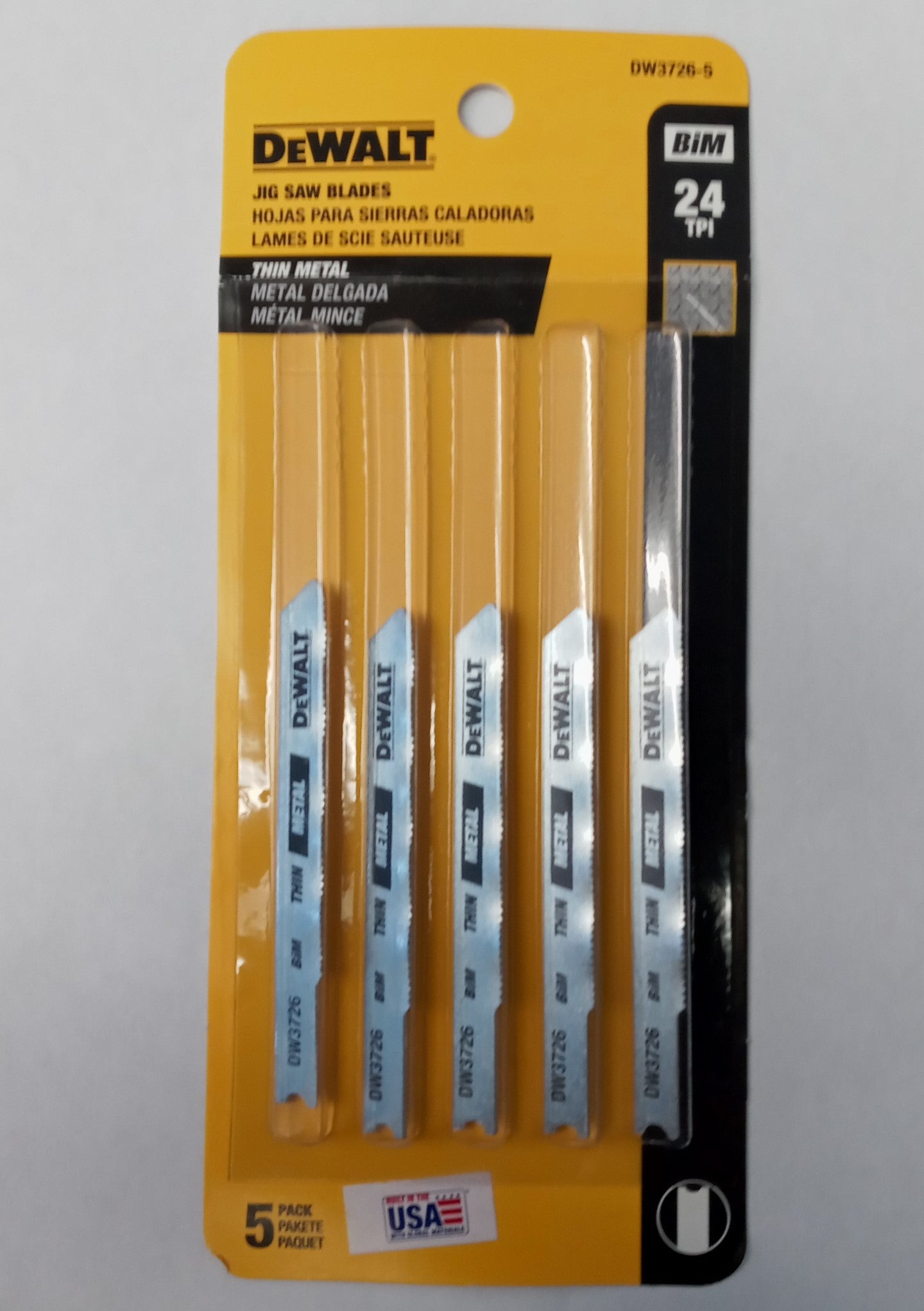 DeWalt DW3726-5 Thin Metal Jig Saw Blades 5-pack 24 TPI Bi-Metal USA Online Sale