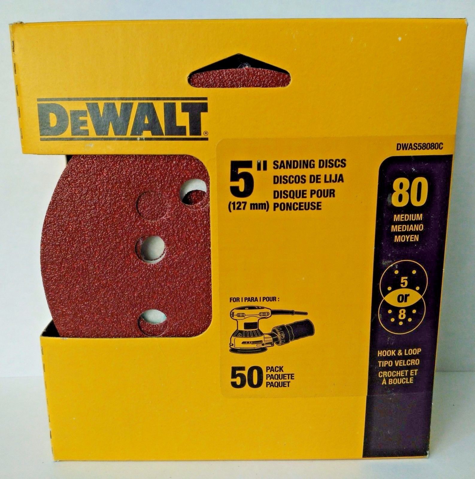 Dewalt DWAS58080C 5″ 80 Grit Sanding Discs H&L 5 or 8 Hole 50 Pack Online now