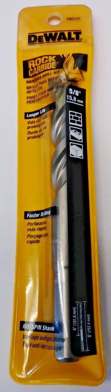 Dewalt DW5241 5/8″ x 4″ x 6″ Rock Carbide Spiral Hammer Drill Bit Supply