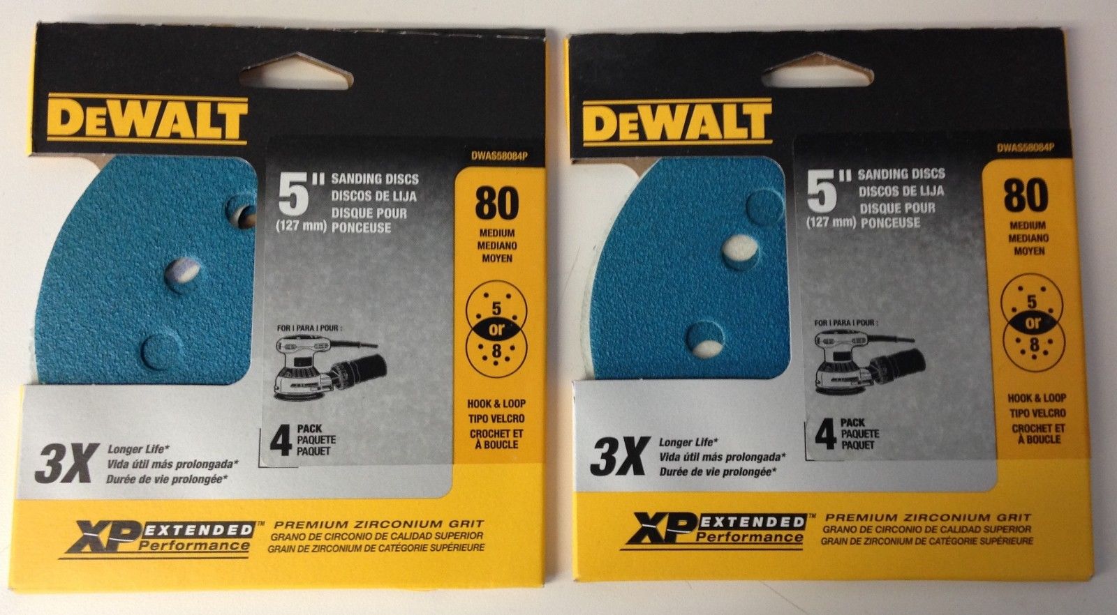 Dewalt DWAS58084P 5″ 80 Grit 5 or 8 Hole Hook & Loop Sanding Discs 2 Packs of 4 Hot on Sale