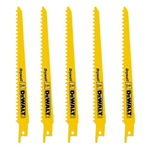 DeWalt DW4851 6″ x 6 TPI Drywall Bi-Metal Reciprocating Saw Blades 5 Pack Sale