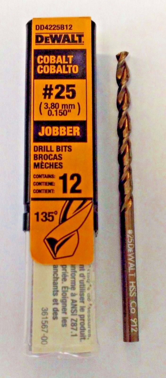 DeWalt DD4225B12 #25 Cobalt Jobber Drill Bits 12 Germany Fashion
