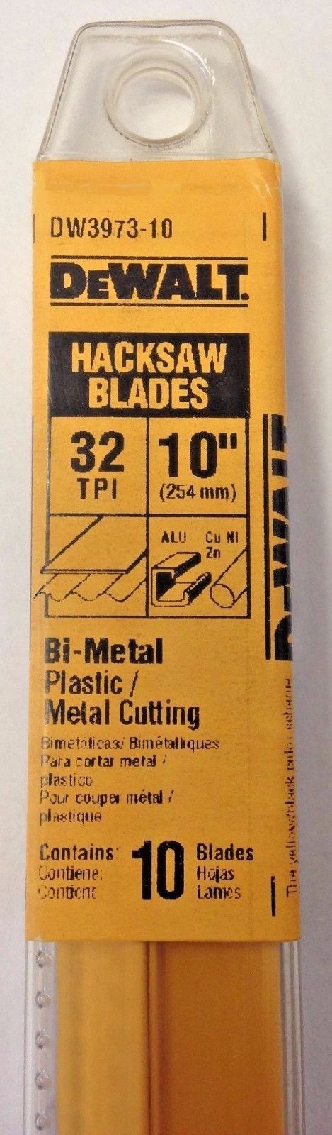 Dewalt DW3973-10 10″ x 32 TPI Bi-Metal Plastic/Metal Cutting Hacksaw Blades USA Sale